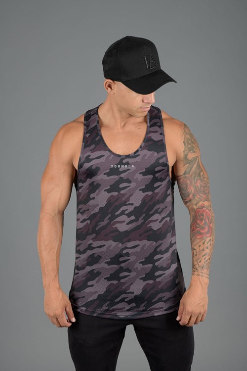 YoungLA 305 Performance Line Tank Tops Camo Czarne | 927-ZUGOYB