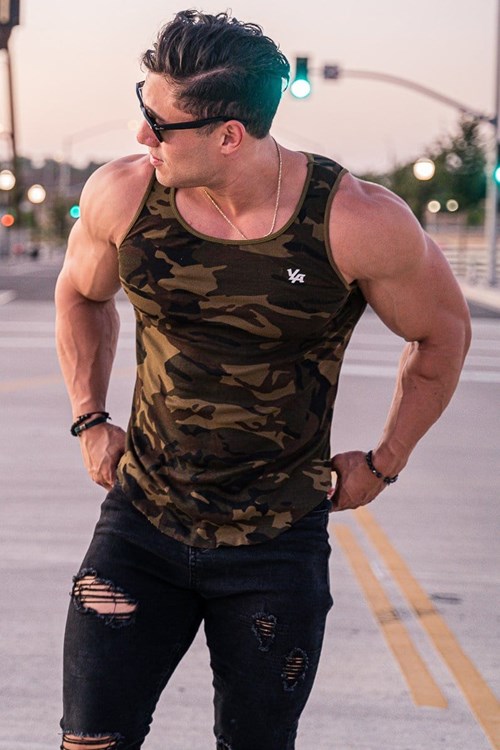 YoungLA 314 Scoop Bottom Żebrowany Tank Camo Zielone | 831-SFMTNY