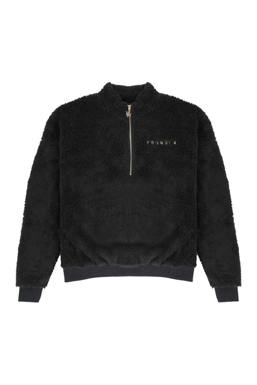 YoungLA 505 Quarter Zip Teddy Fleece Czarne | 239-DLPNYR